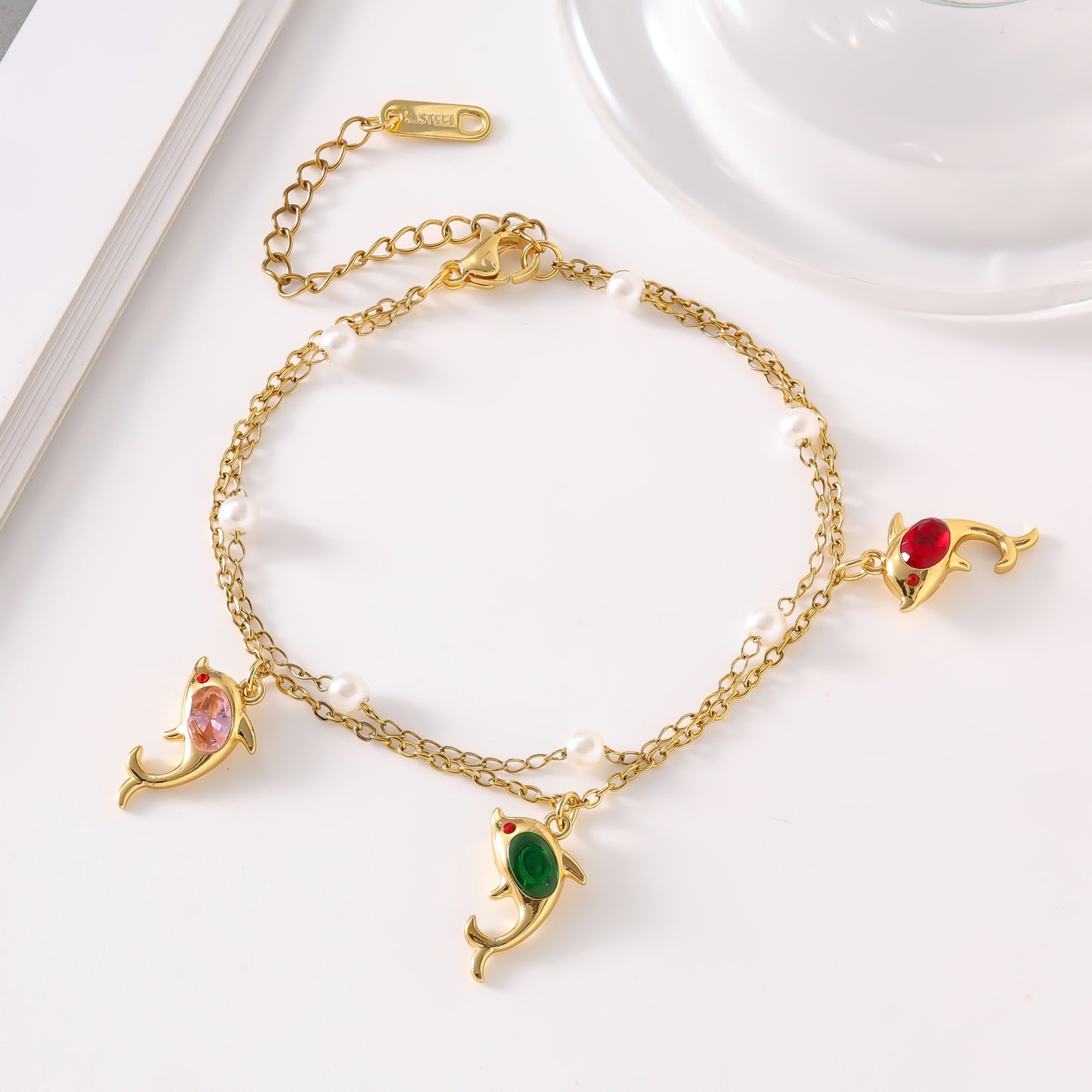 Steel Cherry Strawberry Crab Dolphin Turtle Fashion Inlaid Bracelets