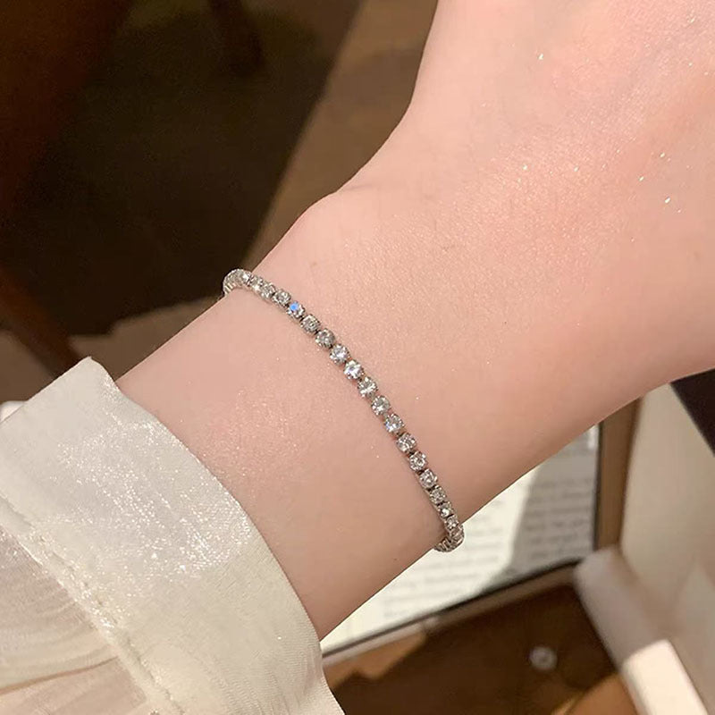 Women's Exquisite Sterling Sier Snake Bones Chain Ball Stitching Asymmetric Light Bracelet