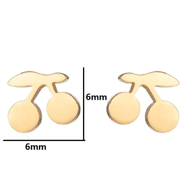 Summer Fruit Ear Fashion Stainless Steel Simple Cherry Apple Strawberry Stud Earrings