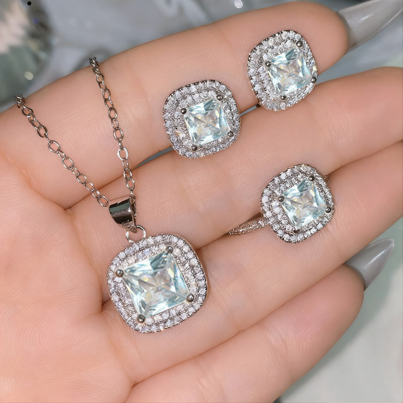 Women's Blue Red Yellow Green Purple White Gemstone Zircon Princess Jewelry Set