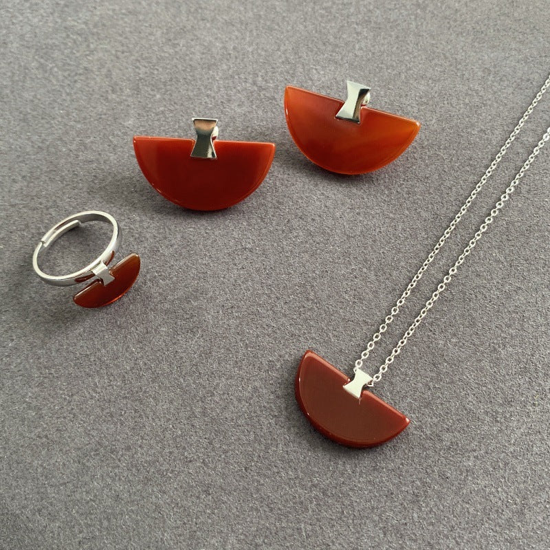 Red Agate Folding Fan Dovetail Joint Chinese Female Light Necklaces