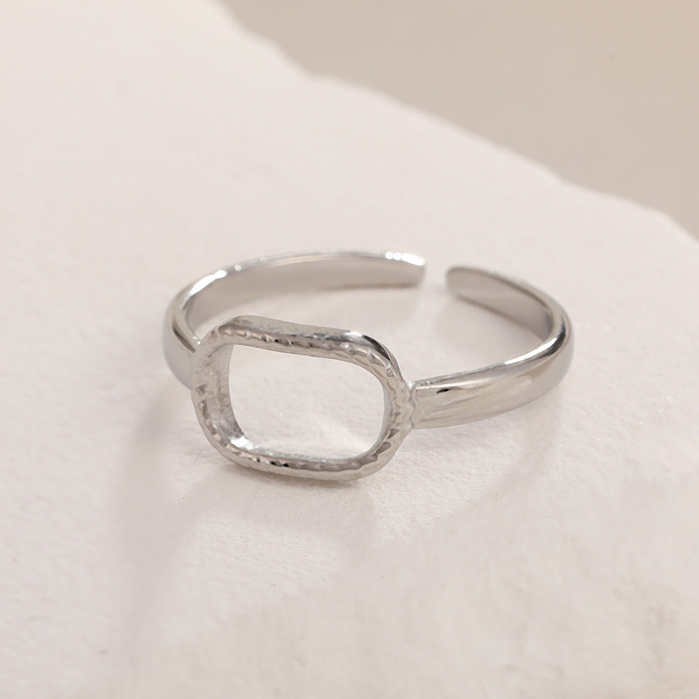 Korean Style Hollow Titanium Steel Design Personality Trendy Geometric Retro Ring