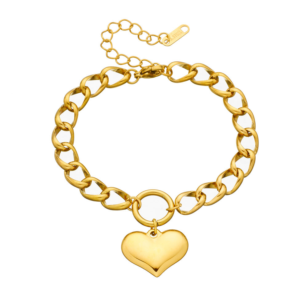 Women's Thick Straps Heart Titanium Cuban Link Bracelets