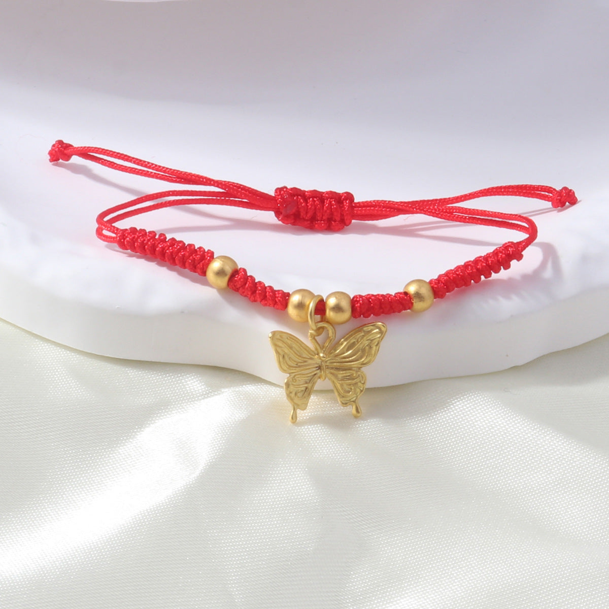Braided Red Rope Auspicious Language Butterfly Fortune Cat Safe Joy Bracelets