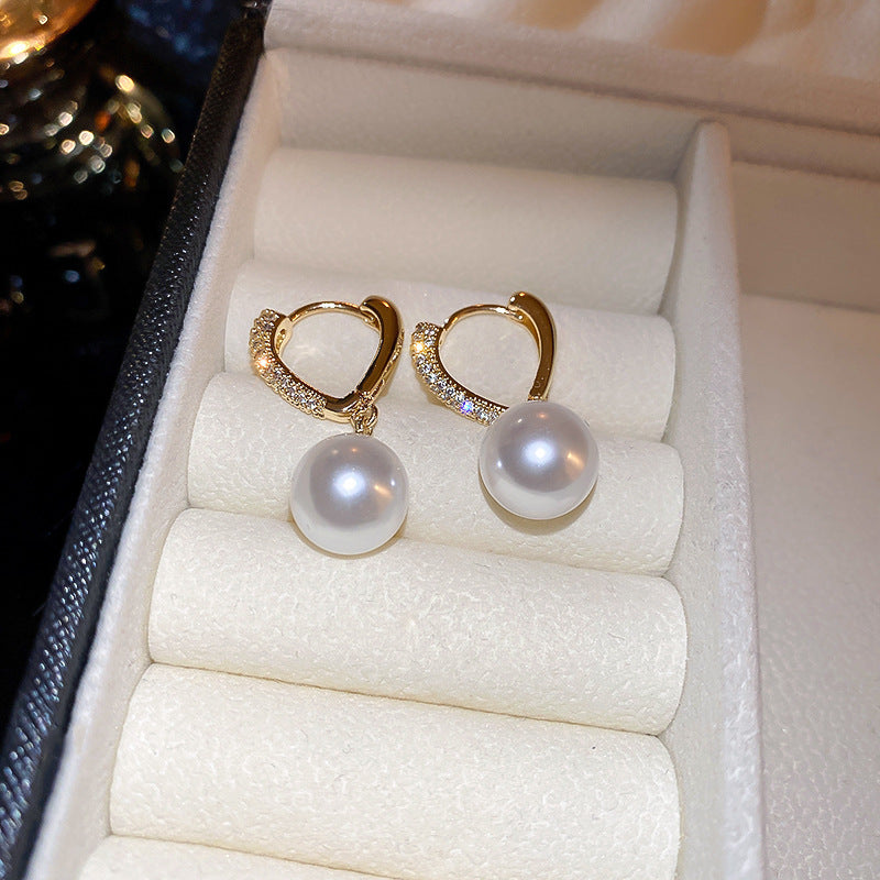 Fashion High-grade Zircon Pearl French Minority Retro Earrings