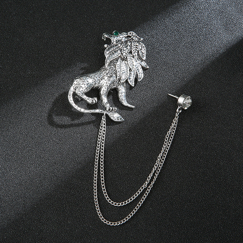 Men's Animal Lion's Head Corsage With Eagle Chain Brooches