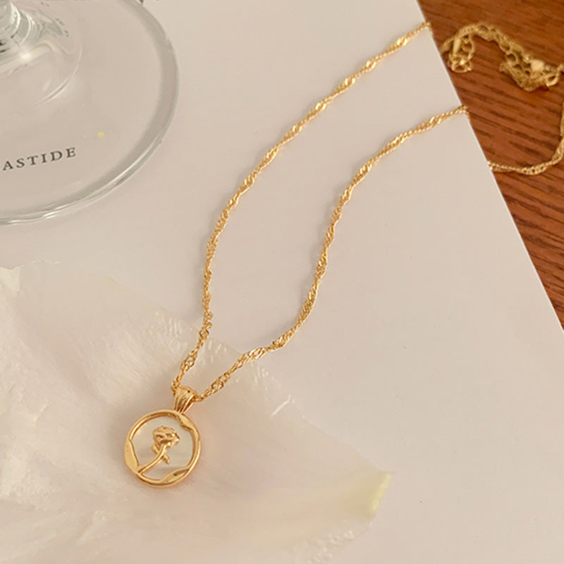 French Tulip Flower Round Fashion Temperament Clavicle Chain Necklace