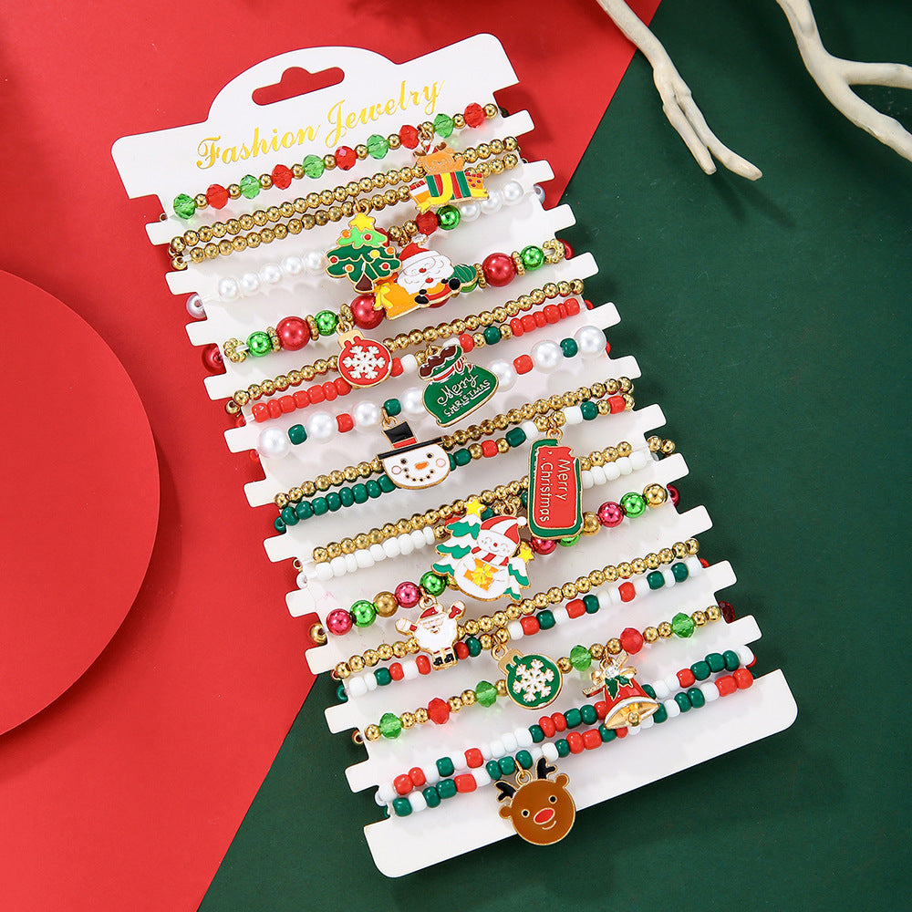 Christmas Pearl Mixed Snowman Tree Suit Bracelets