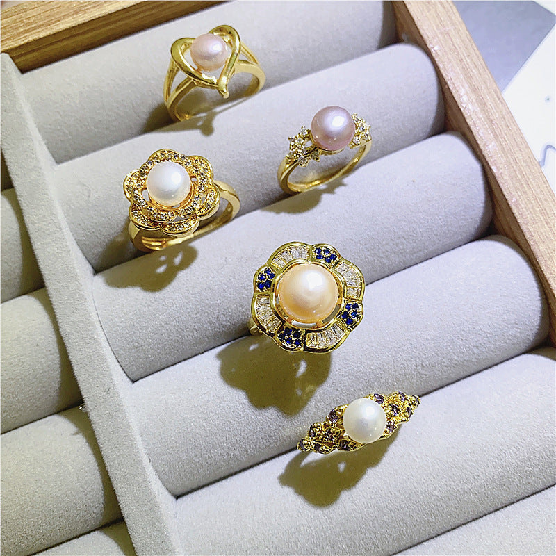 Pearl Light Luxury High-grade Zircon Opening Adjustable Color Ring