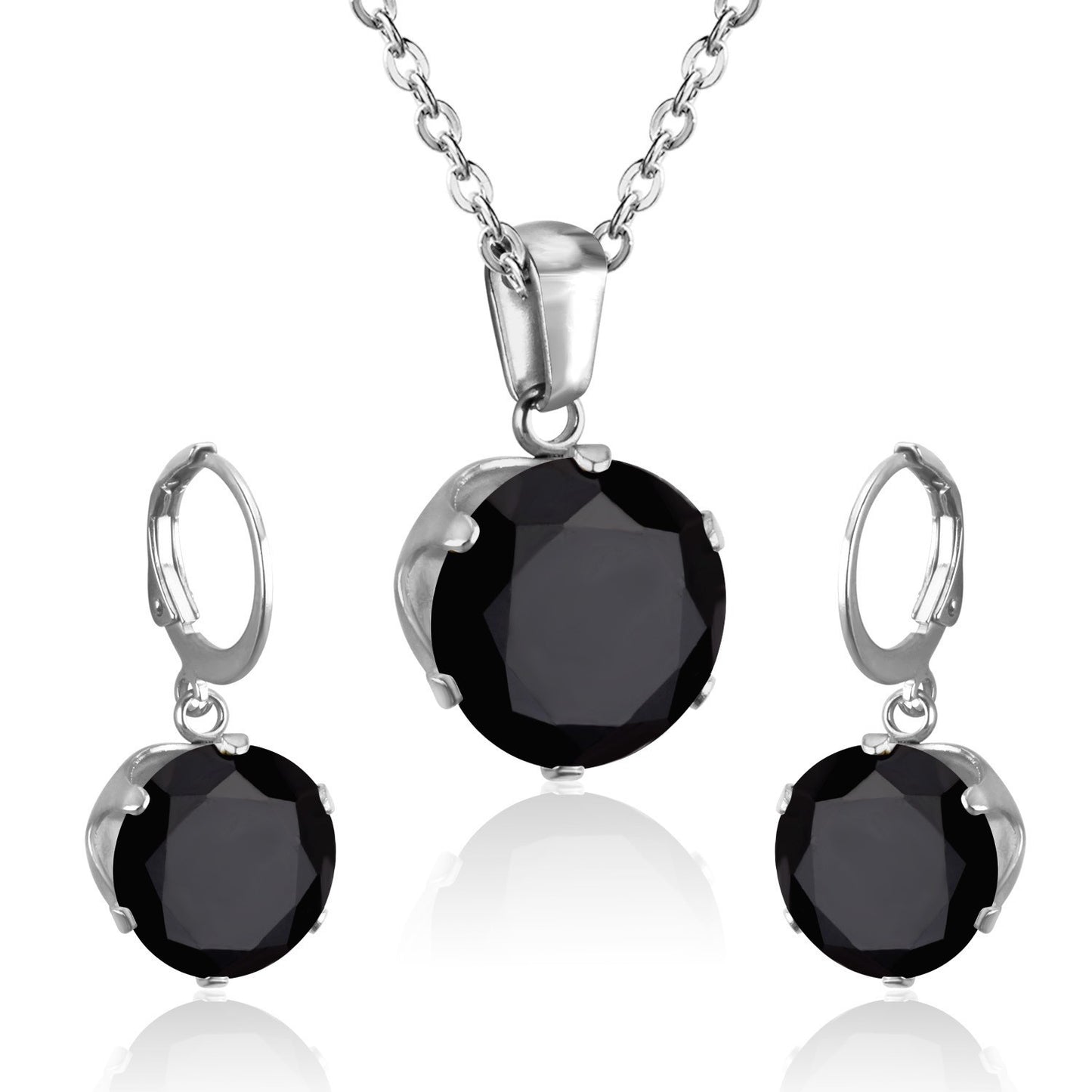 Titanium Steel Round Rhinestone Suite Stainless Jewelry Set
