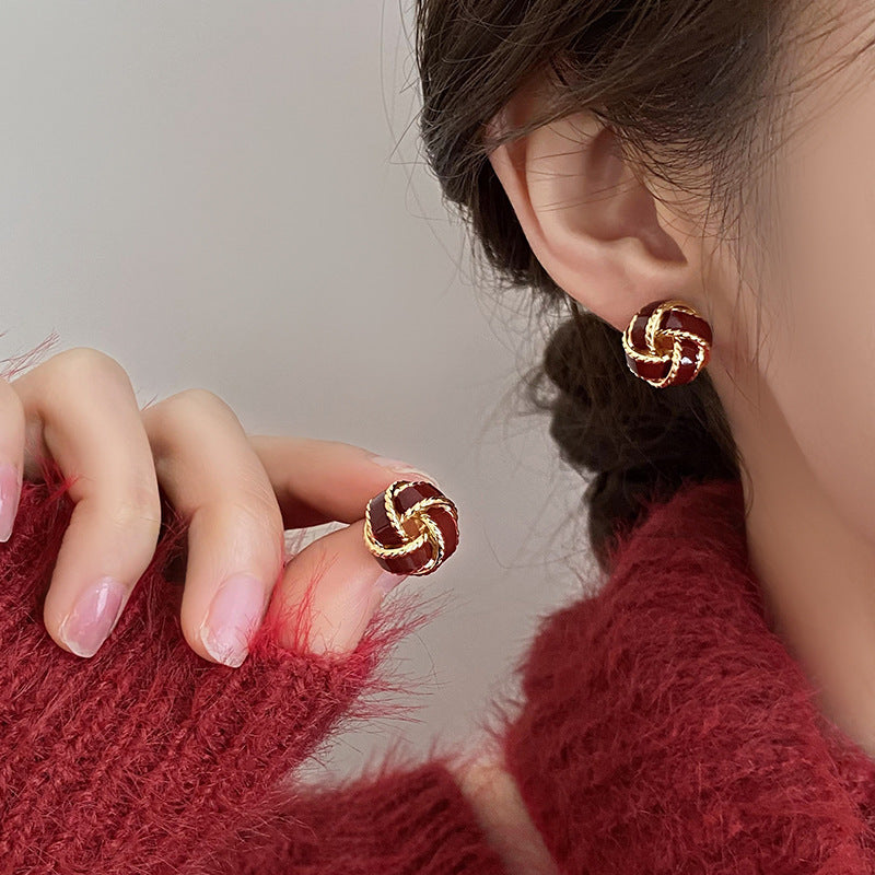 Women's Elegant Color Drip Glazed Twist Light Stud Earrings