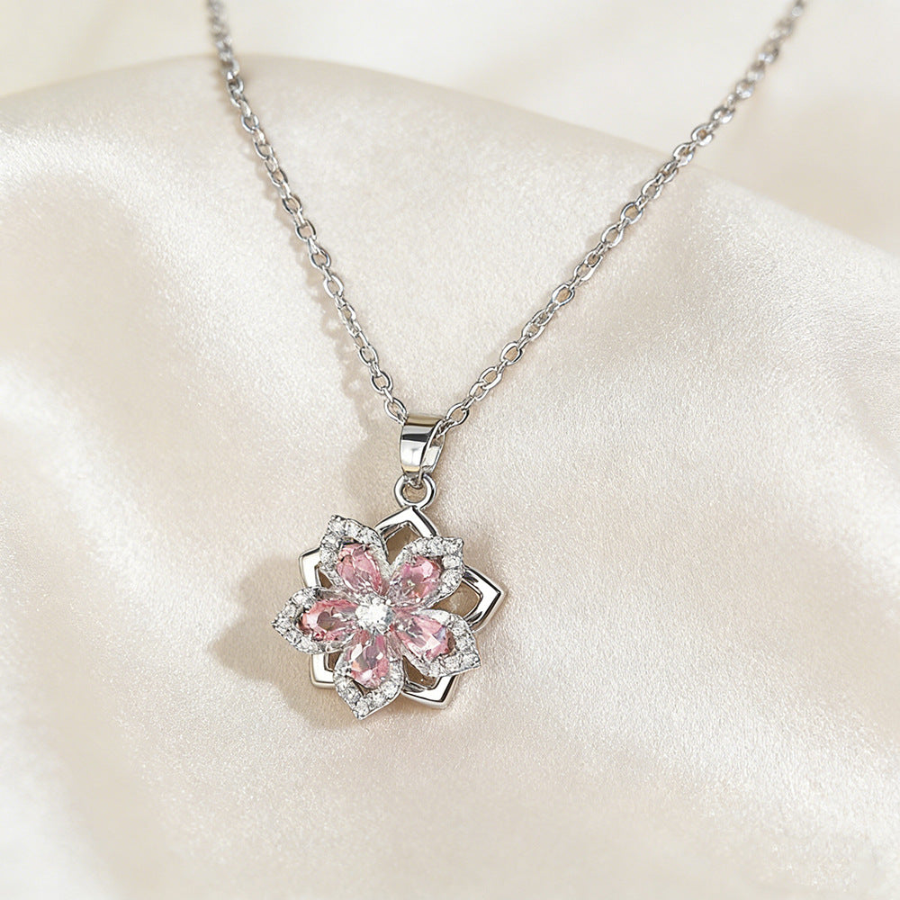 Women's Zircon Light Luxury High-grade Rotating Flower Fashion Titanium Steel Clavicle Necklaces