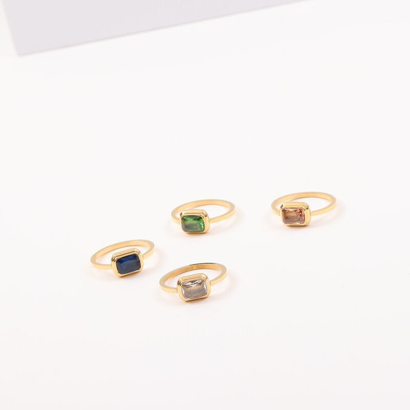 Square Gem Optional Titanium Steel Gold Ring