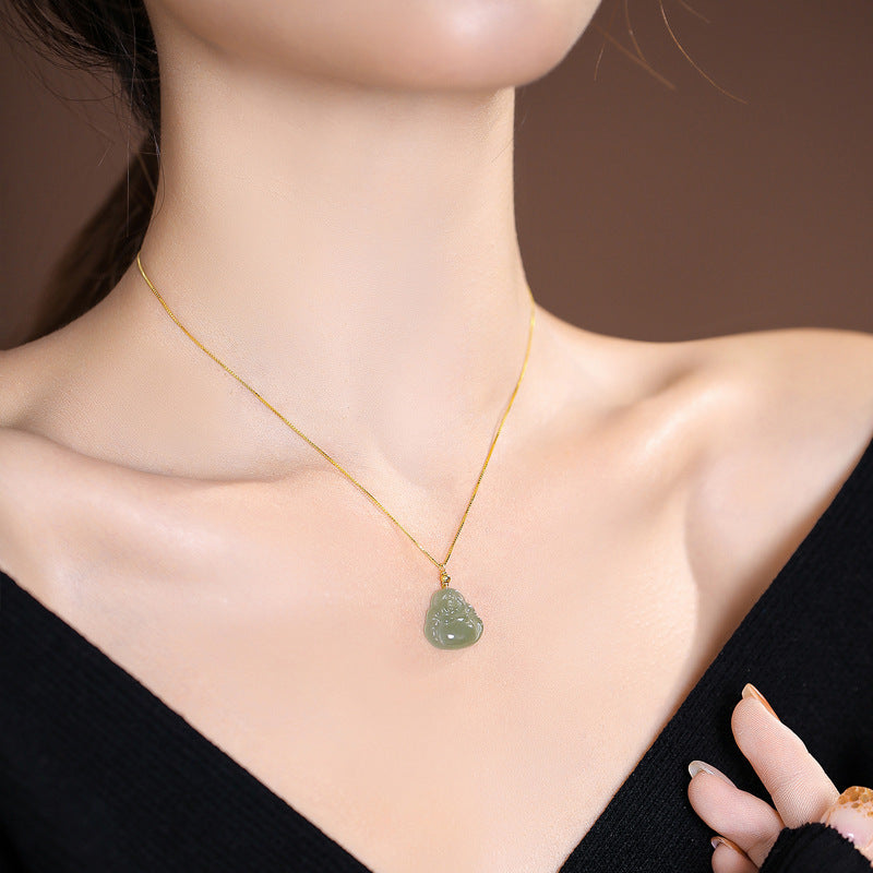 Women's Sier Middle-class Work Design High Sense Jade Clavicle Chain National Necklaces