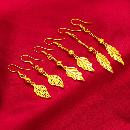 Women's Hook Vietnam Placer Gold Leaf-shaped Earrings