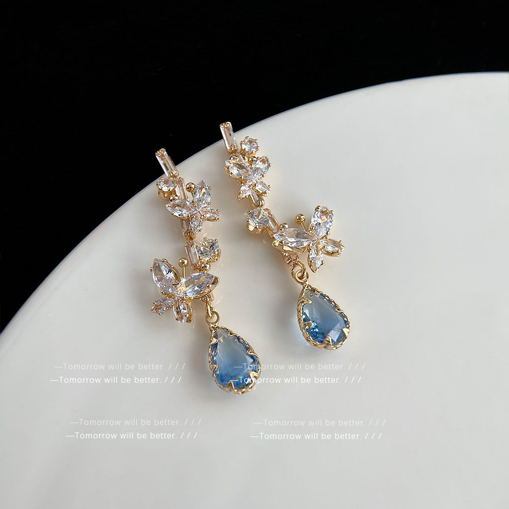 Gold Electroplated Colored Gems Zircon Design Earrings