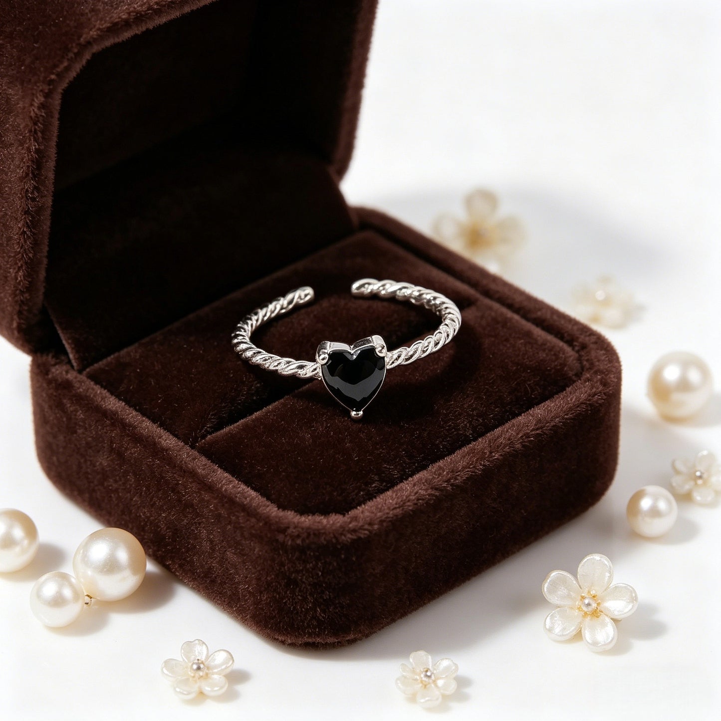 String Black Peach Heart Open-end Zircon Dark Sweet Cool Ring