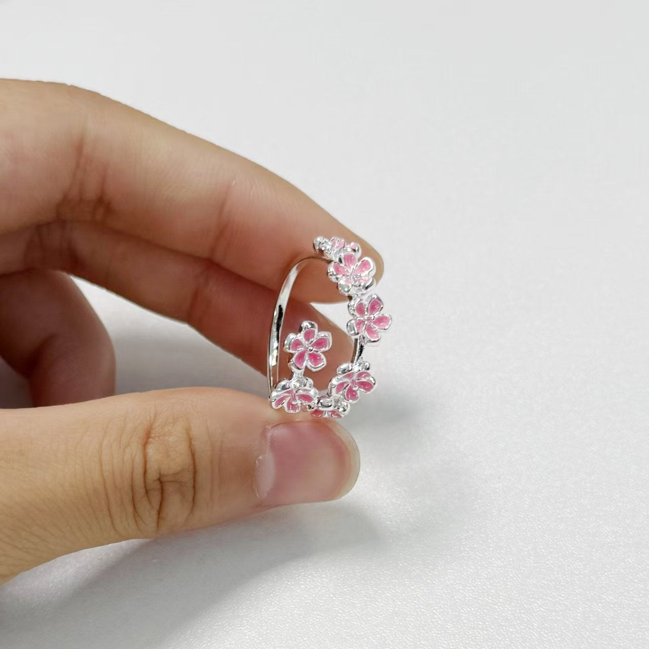 Light Luxury Niche Chinese Enamel Cherry Blossom Cute Cat Ring