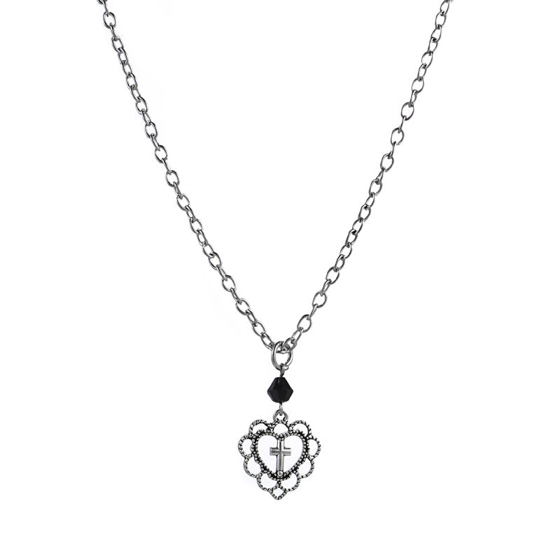 Gothic Punk Style Hollow Heart Cross Necklace