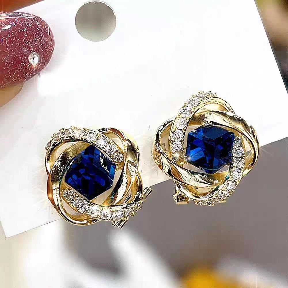 Women's Luxury High-grade Winding Full Diamond Blue Ear Fashion To Make Earrings