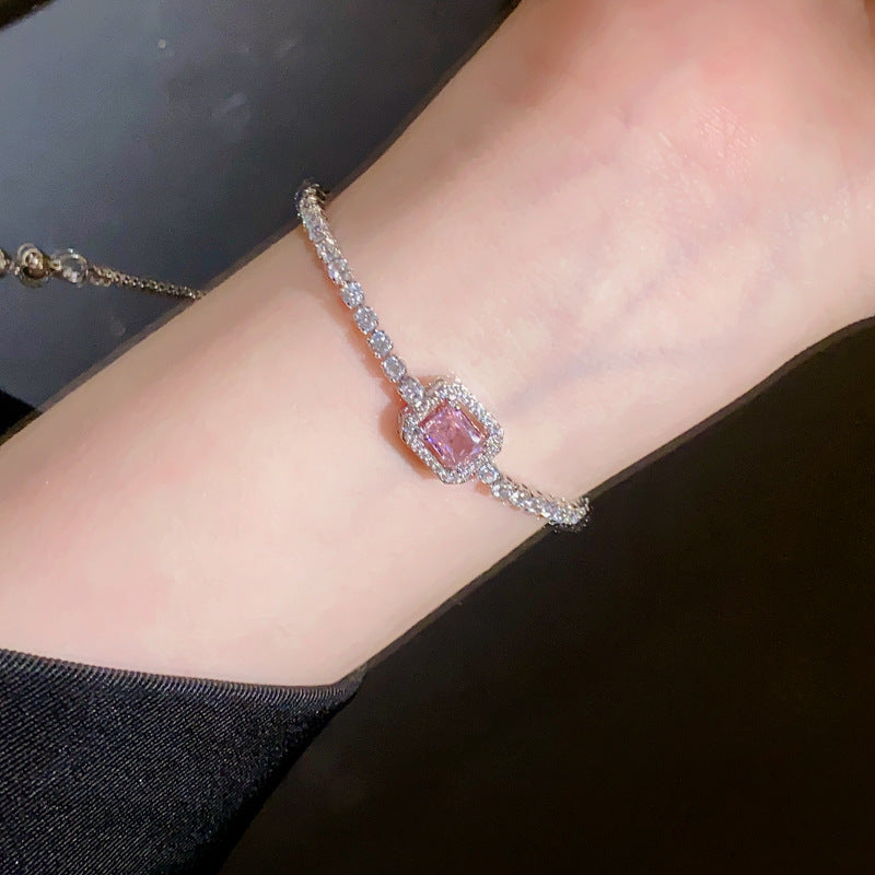 Pink Zircon Geometric Round Pull-out Retro Minority Elegant Bracelets