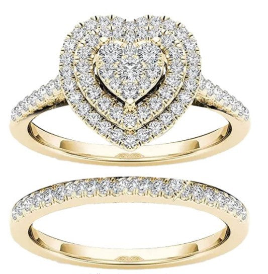 Love Fashion Two-piece Set Diamond Halo Rings