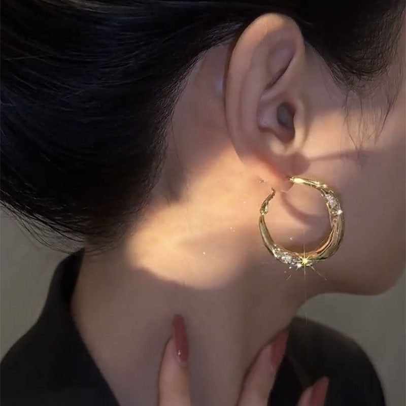 Design Sense Diamond Metal Hoop Simple Trend Earrings