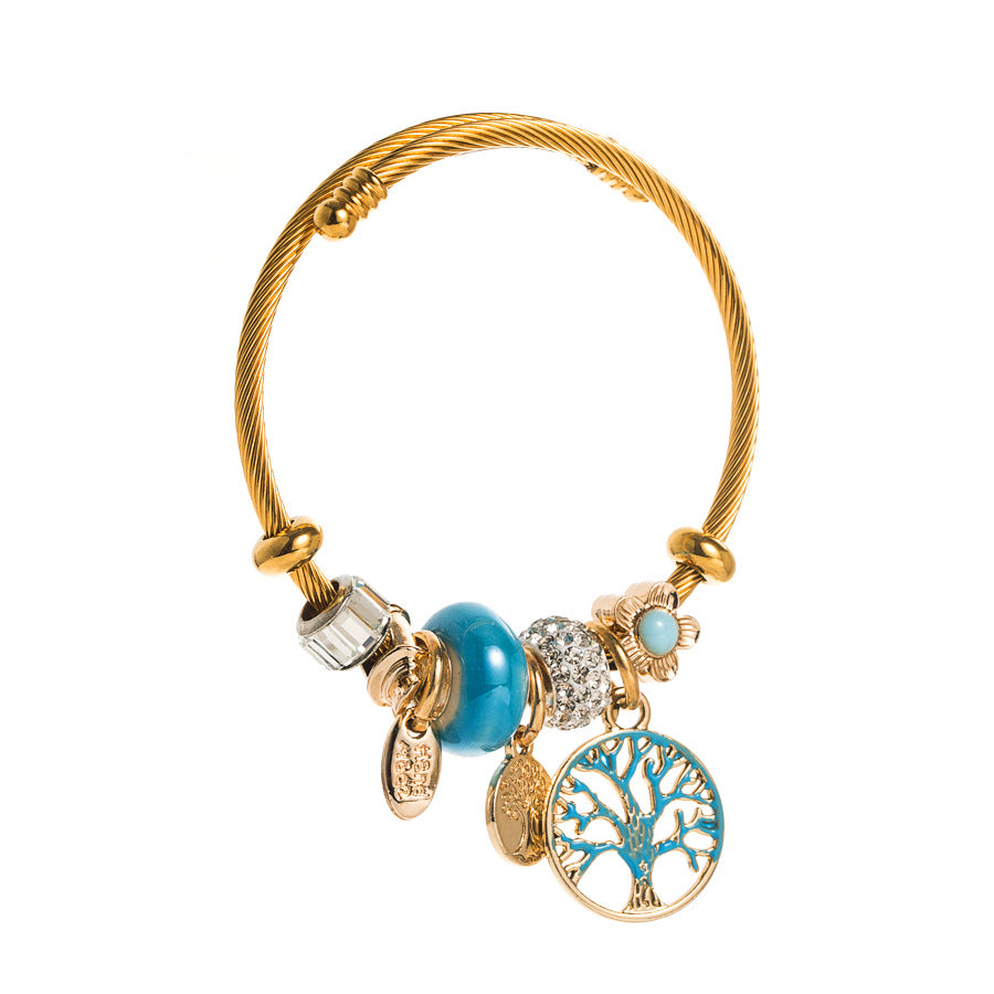 Stainless Steel Lucky Tree Drop Oil Bracelet