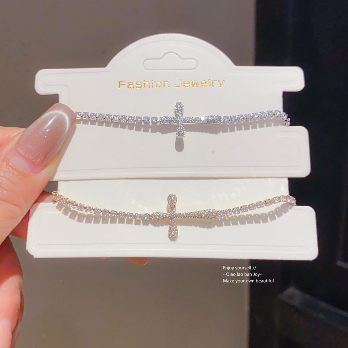 Real Gold Electroplated Zircon Cross Buckle Simple Fashion Light Luxury Bracelet