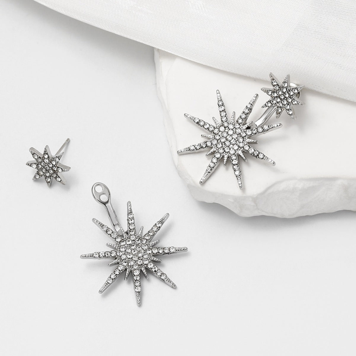 Fashion Snowflake Modelling Full Diamond Rear Hanging Earrings