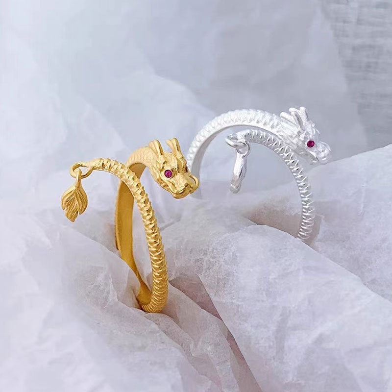 Chinese Style Dragon Ancient Law Heritage Zodiac Opening Adjustable Rings
