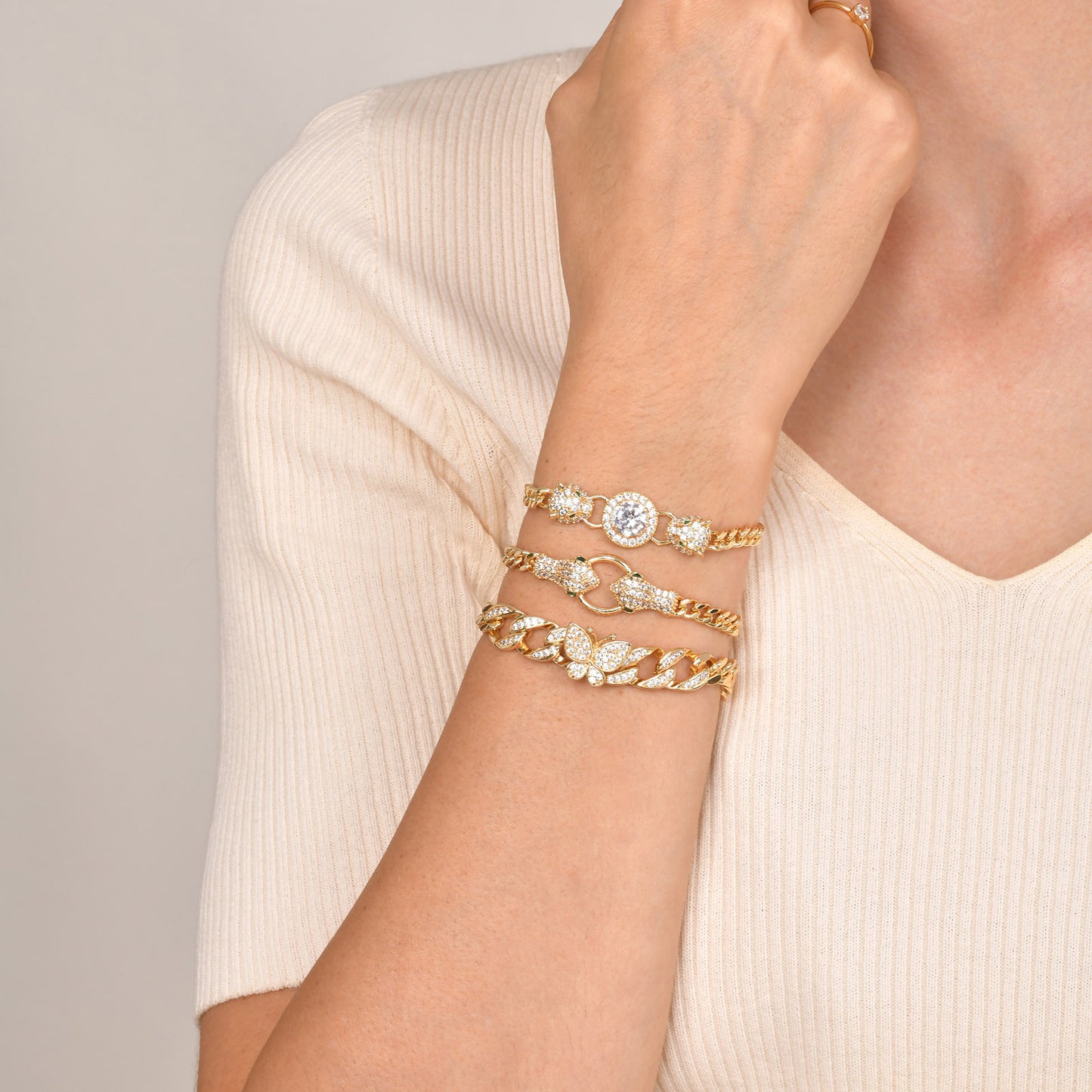 Women's Diamond Copper Square Zircon Golden Snake Bracelets