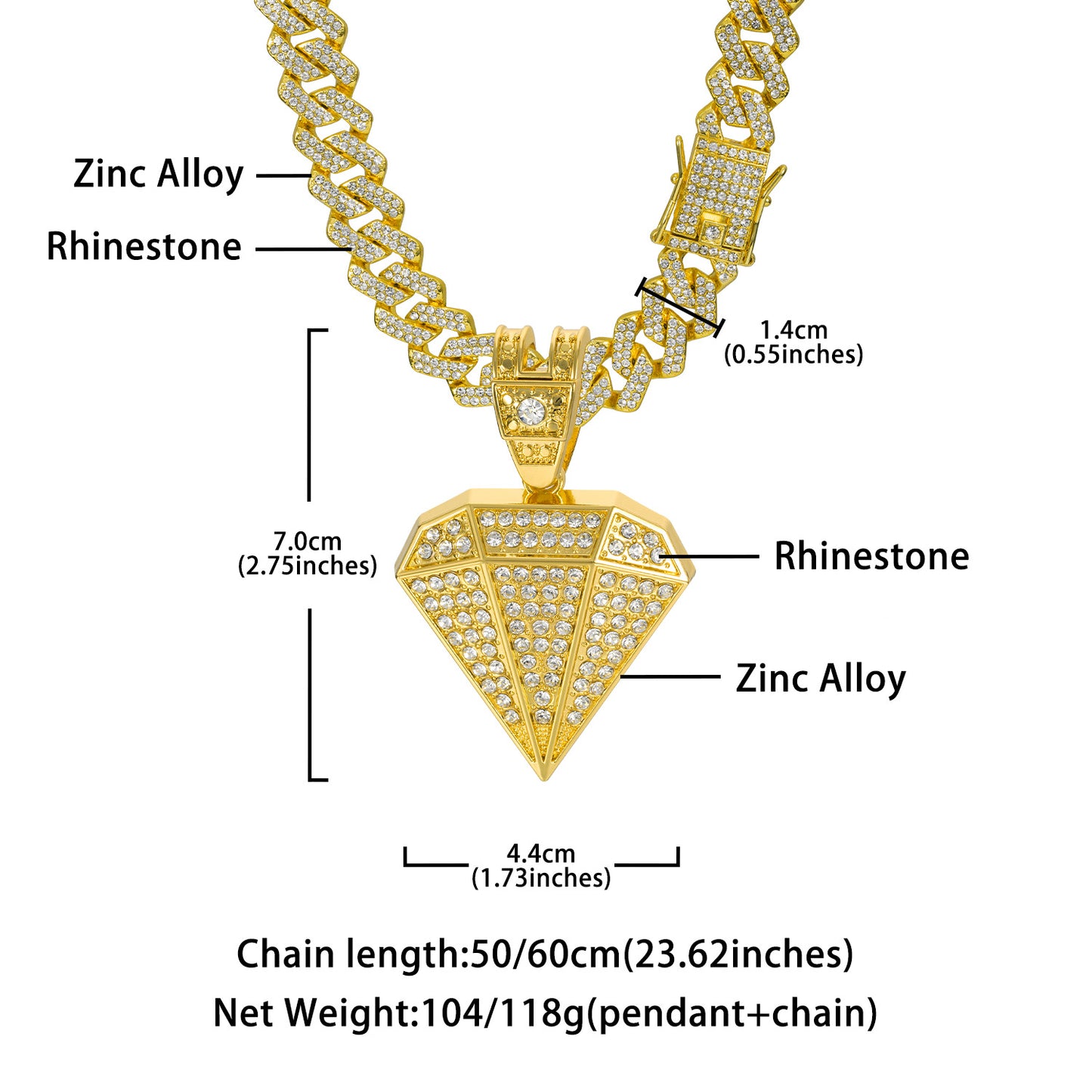 Diamond Zinc Alloy Full Cuban Link Chain High Necklaces