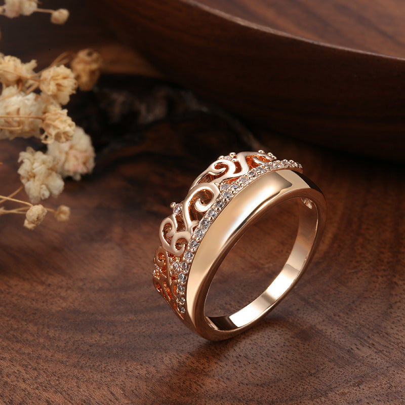 Women's Korean Style Popular Rose Gold Zircon Court Design Crown Rings