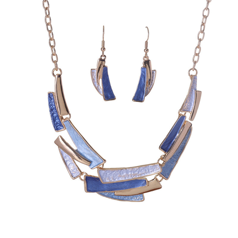 Women's Blue Enamel Geometric High-grade Elegant Trendy Jewelry Set