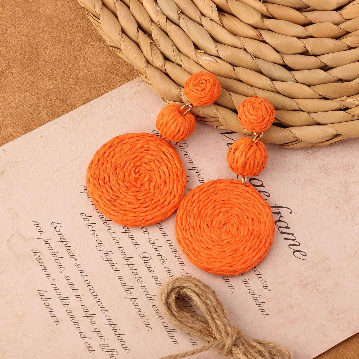 Retro Beach Vacation Bohemian Grass Rattan Woven Female Temperament Long Earrings