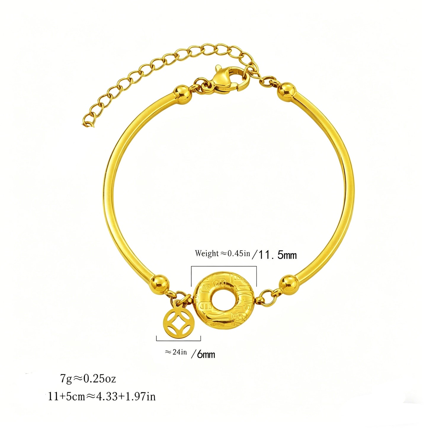 Women's Steel Fu Character Safety Buckle Real Gold Plating Design Personality Bracelet