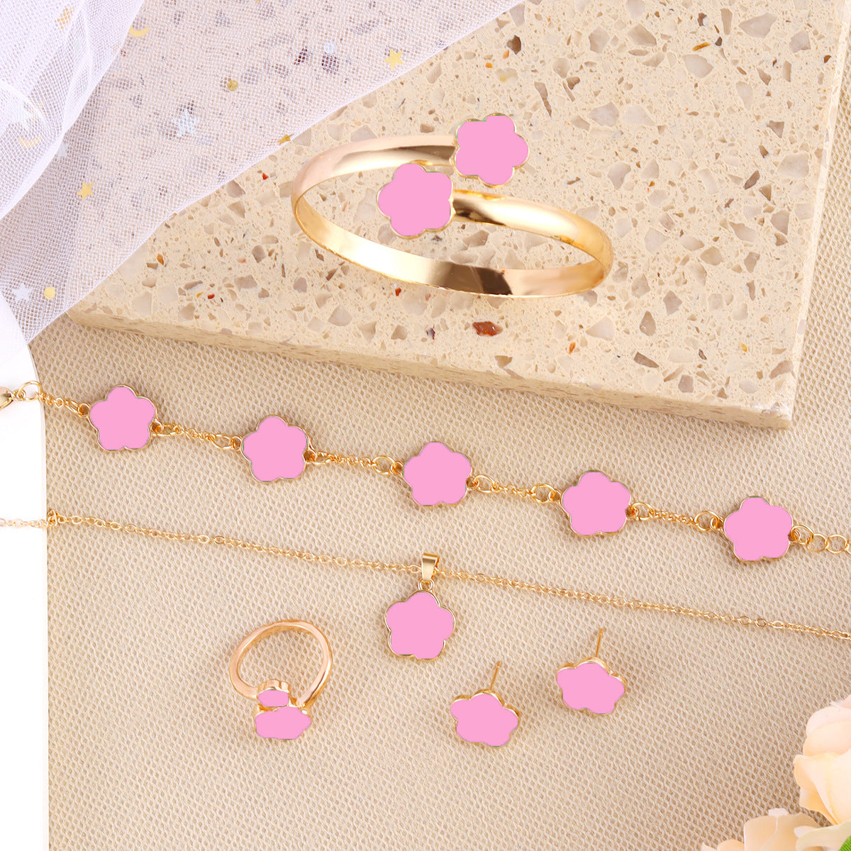 Korean Style Five Leaf Flower Fashion Lucky Ear Jewelry Set