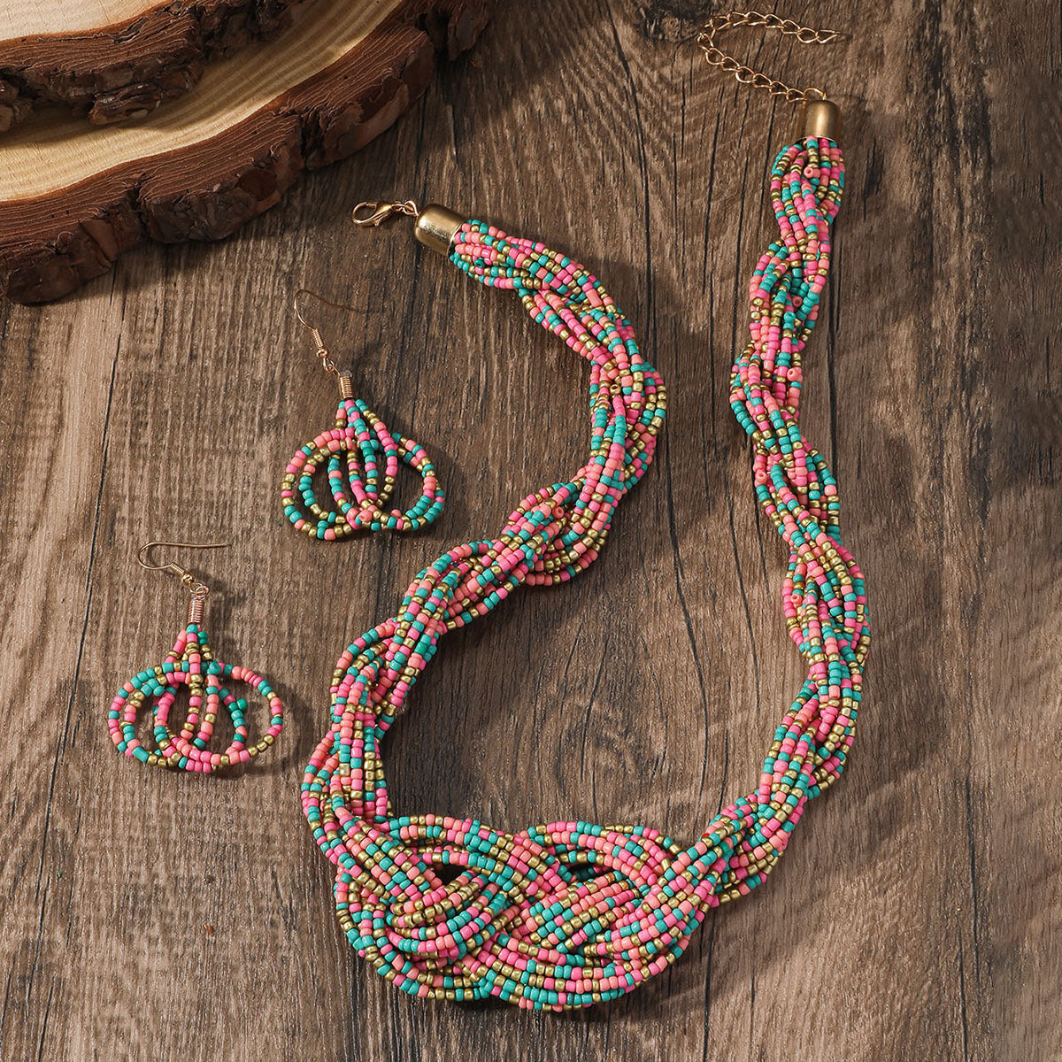 Women's Big Round Slice Beaded Bohemian Ethnic Jewelry Set