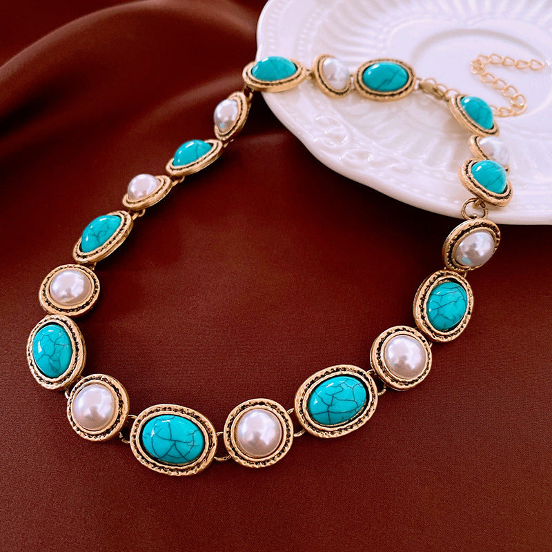 Square Stitching Palace Style Exquisite Clavicle Chain Middle Necklaces