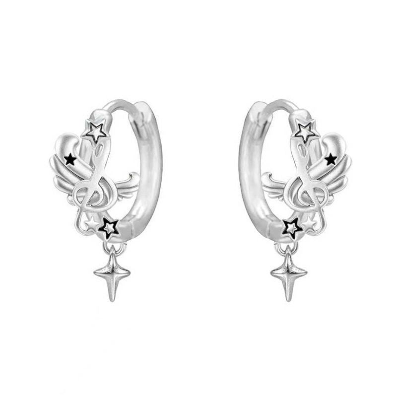 Note Wings Ear Clip Sweet Cool Niche Asterism Earrings