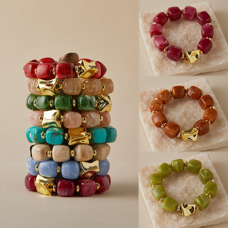Blooming Vintage Handmade Dopamine Creative Elastic String Oval Geometric Square Bracelets
