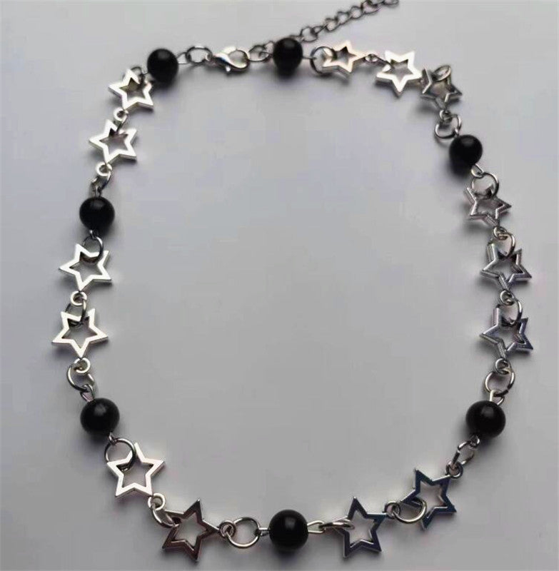 Pop Punk Hollow Pentagram Imitation Pearl Necklace