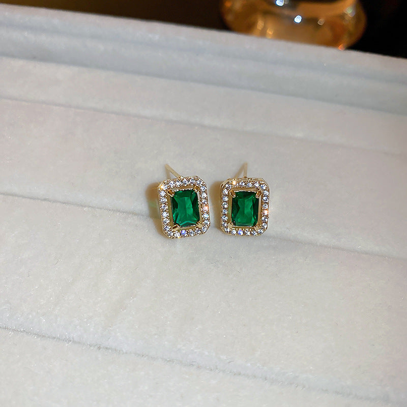 Needle Vintage Emerald Rhinestone Fashion Special Interest Light Earrings