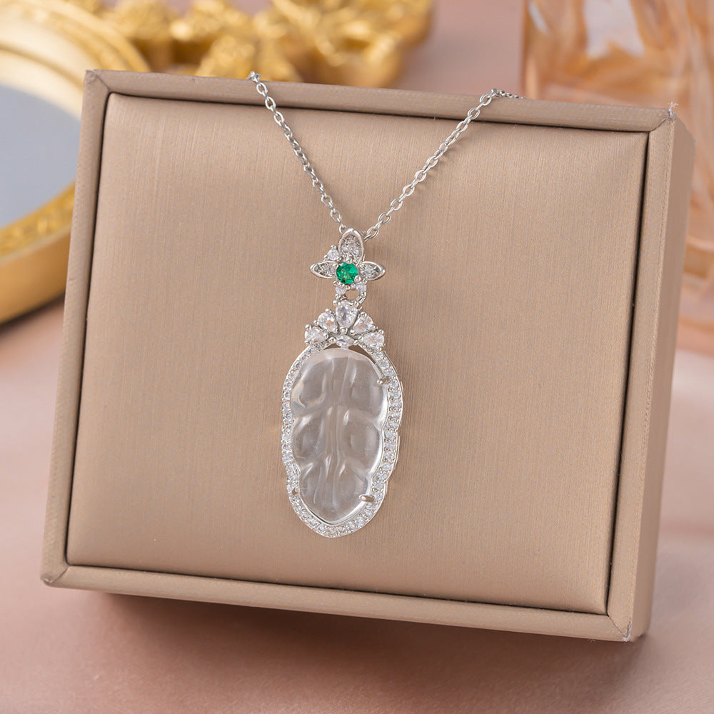 Women's Imitation Chalcedony Leaves Exquisite Maitreya Buddha Big Necklaces