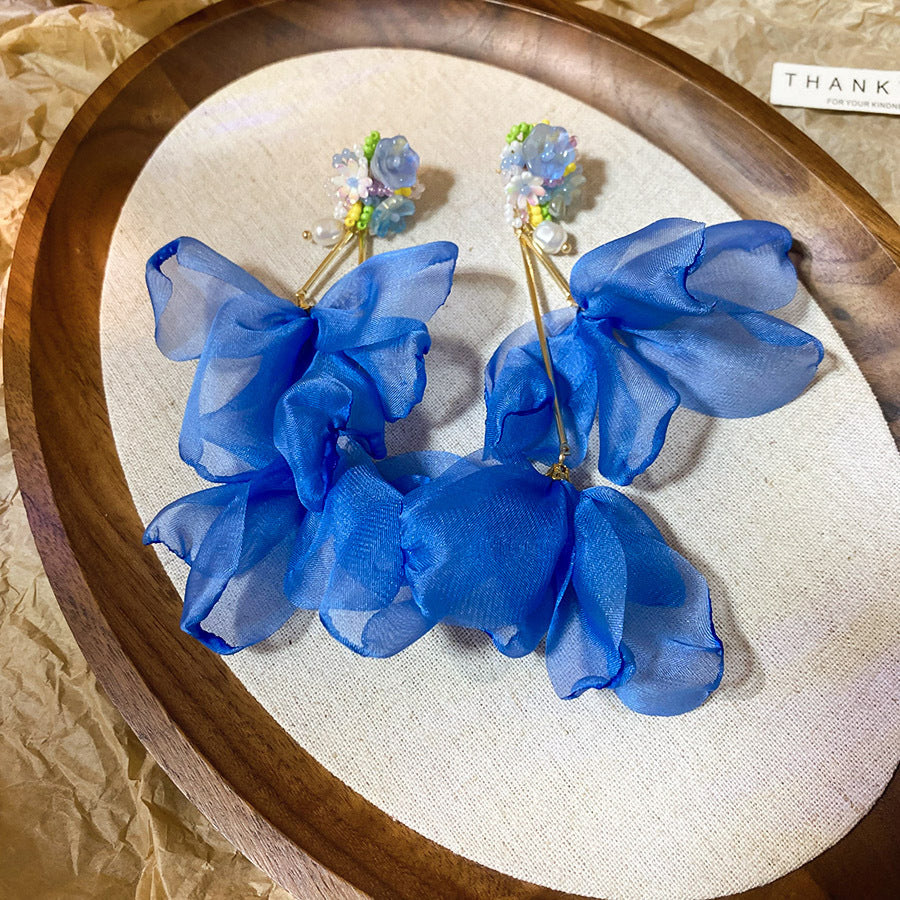 Blue Crystal Butterfly Flower Fashion Simple Fresh Light Luxury High Earrings