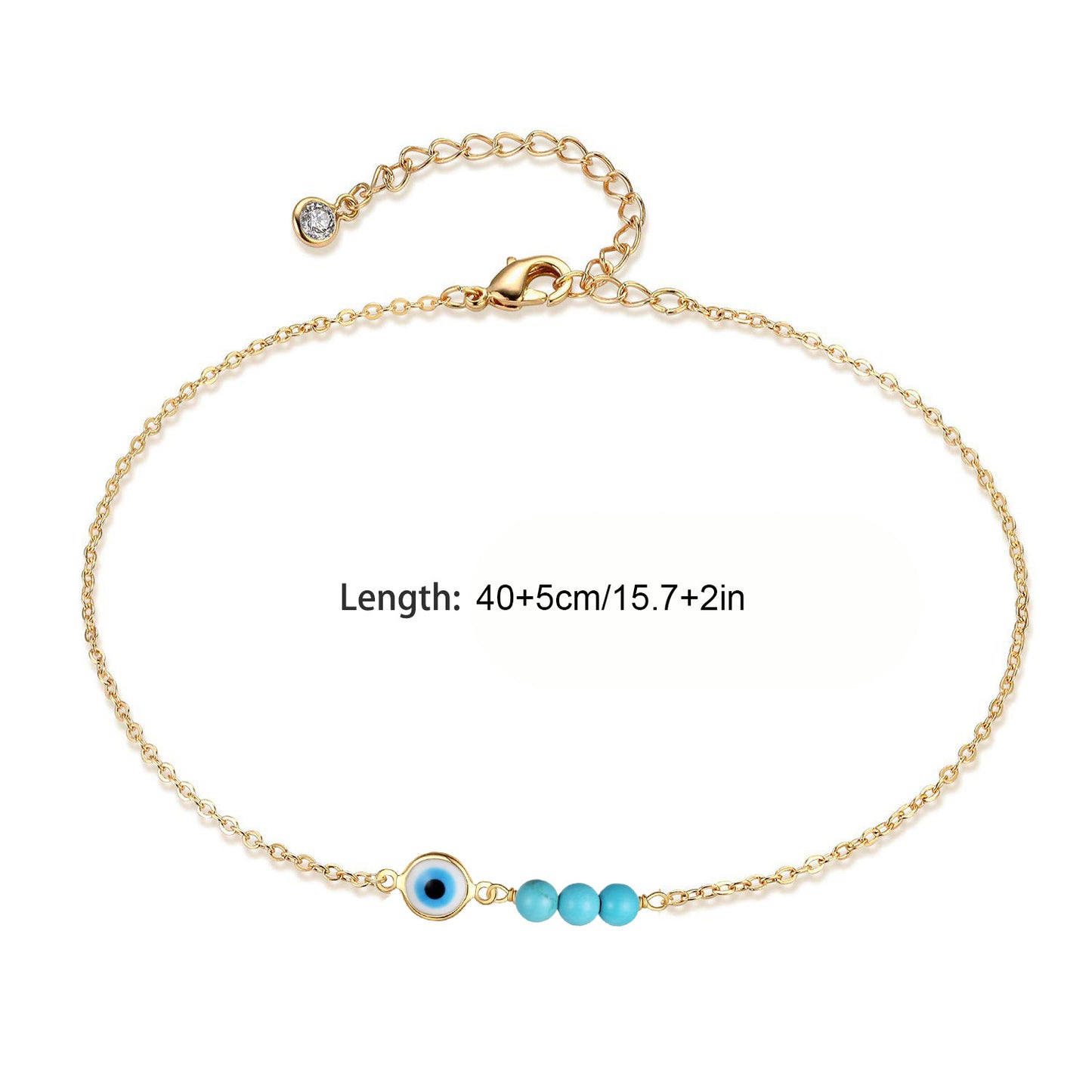Steel Gold-plated Sweet Natural Stone Three Turquoise Beads Eye Necklace