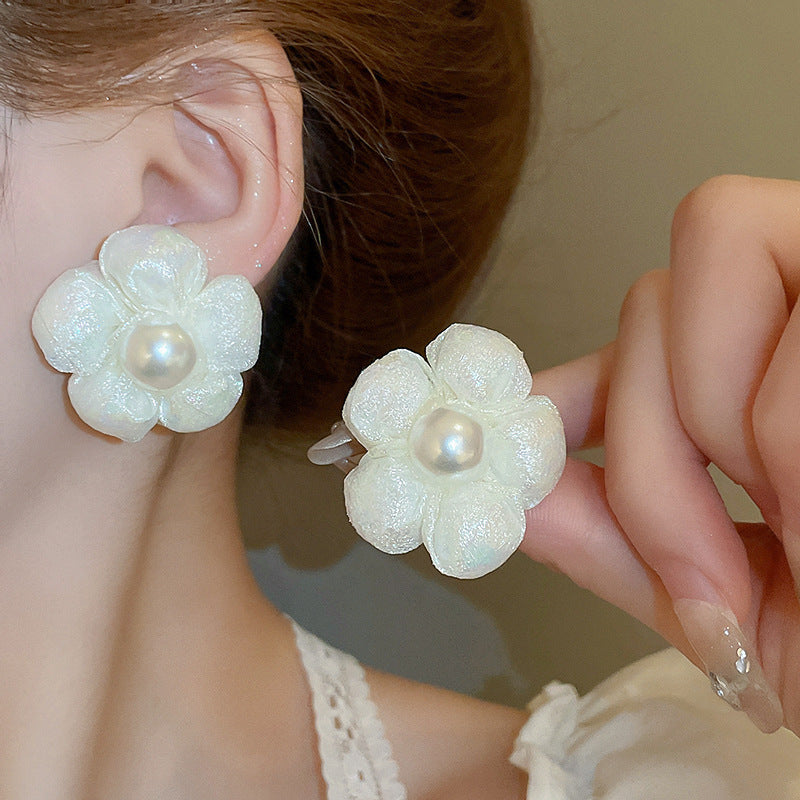 Net Yarn Flowers Tassel Fresh Sweet Earrings