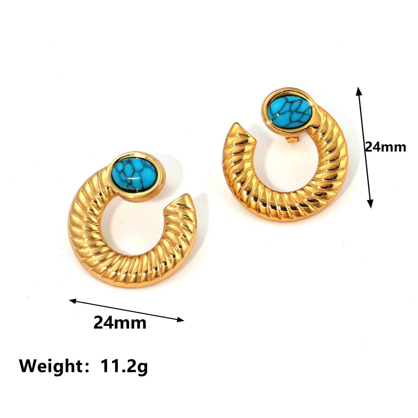 Stainless Steel Turquoise Hydraulic Shaped Titanium Stud Earrings