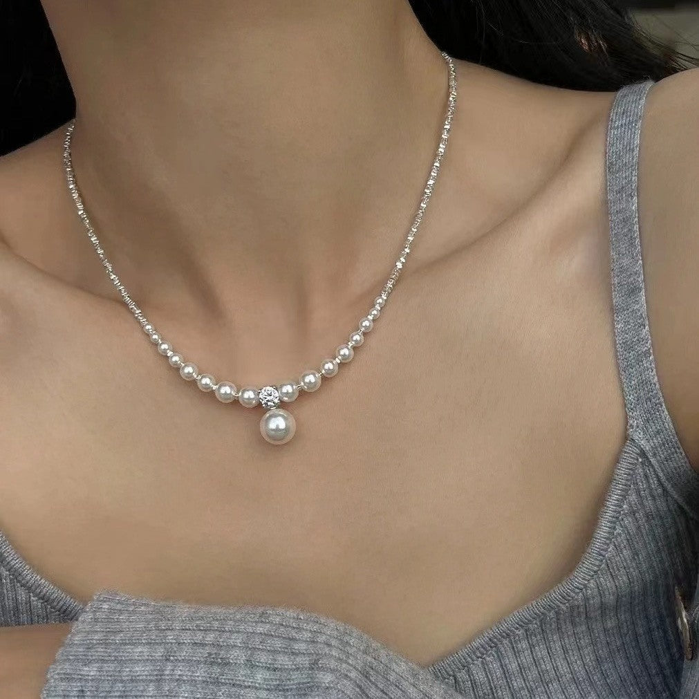 Fresh Pink Blue Niche Beaded Temperament Wild High-grade Clavicle Chain Necklace
